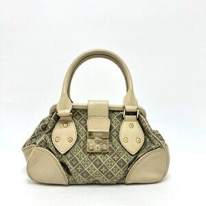 russet Overall handle Kisslock Bag Hand Bag Leather/Canvas Beige/GoldHardware